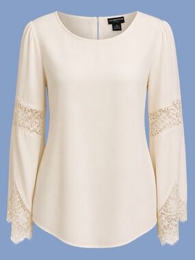 Liz Claiborne 1X Boho Romantic Ivory Cream Blouse Sheer Lace Bell Sleeve